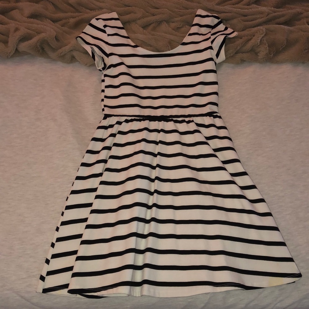 Black and white striped day dress